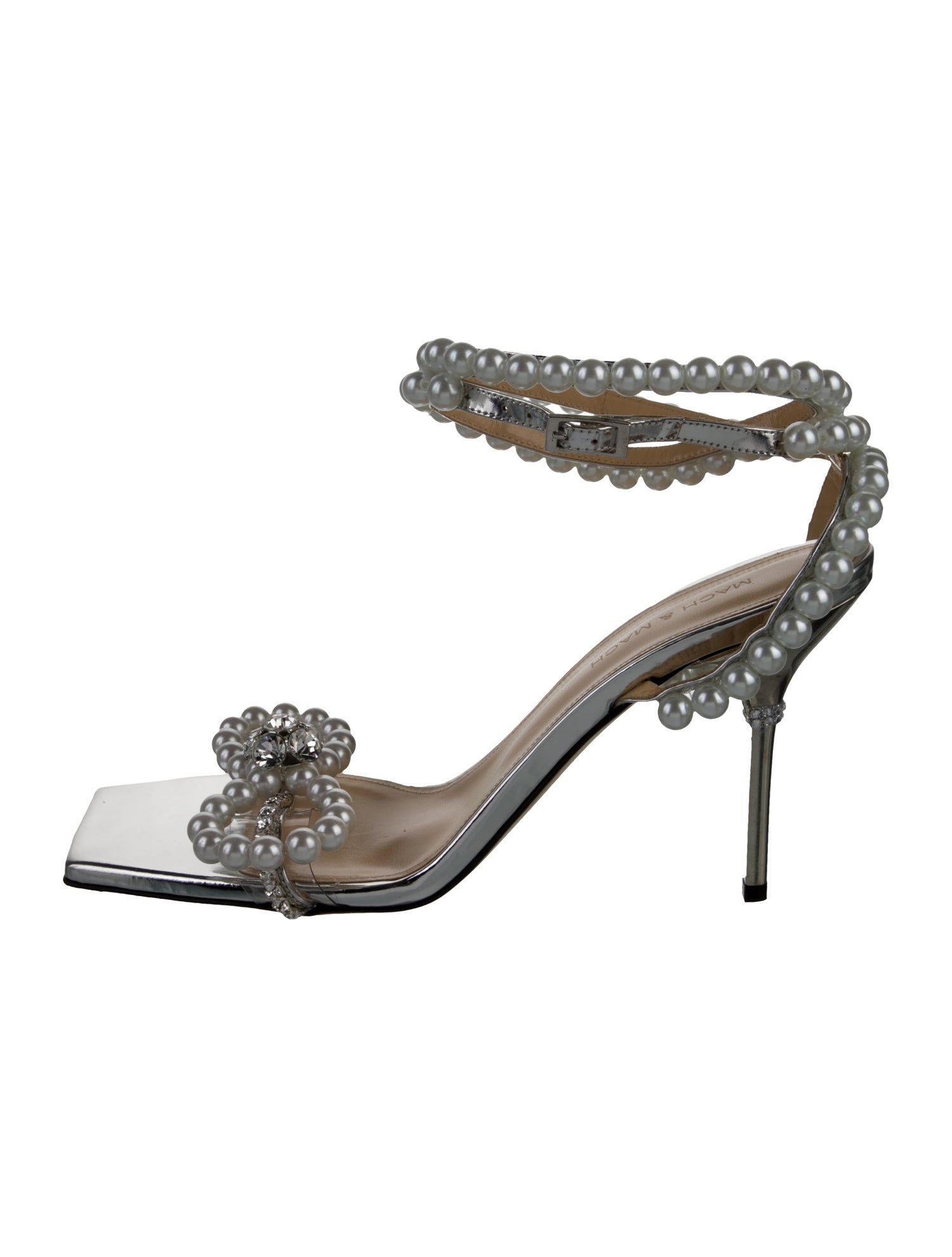 Mach & Mach Faux Pearl Accents Leather Sandals