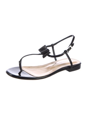 Mach & Mach Patent Leather Bow Accents T-Strap Sandals