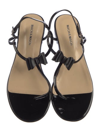 Mach & Mach Patent Leather Bow Accents T-Strap Sandals