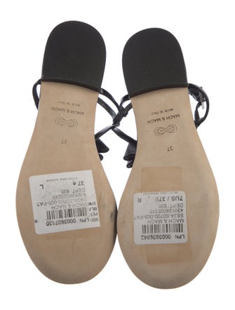 Mach & Mach Patent Leather Bow Accents T-Strap Sandals