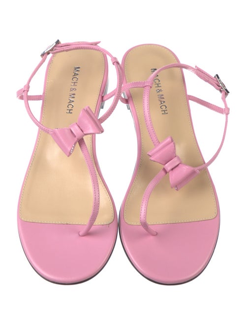 Mach & Mach Leather Bow Accents T-Strap Sandals