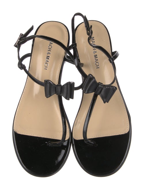 Mach & Mach Patent Leather Bow Accents T-Strap Sandals