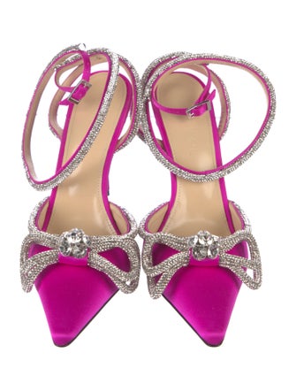 Mach & Mach Satin Bow Accents Slingback Pumps