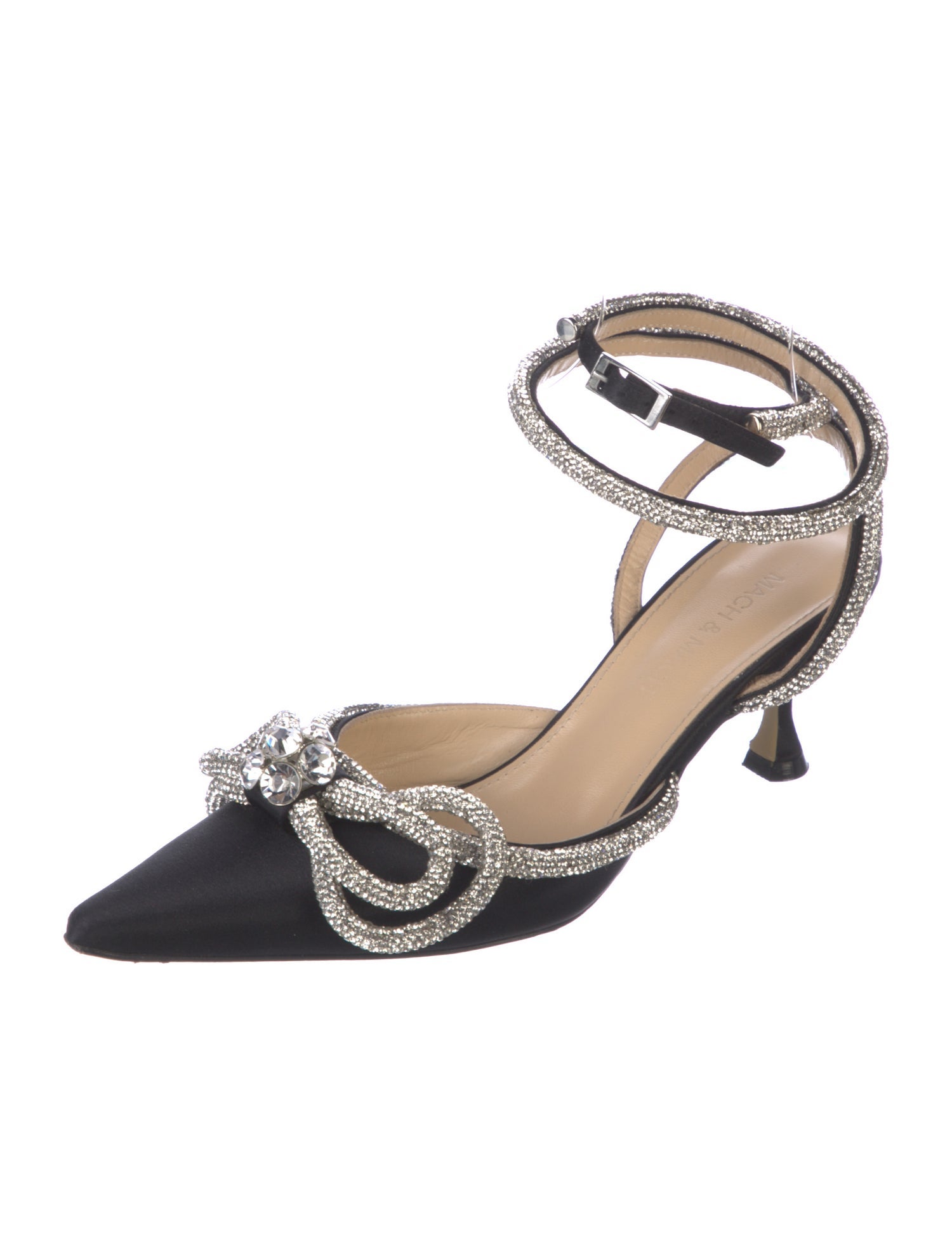 Mach & Mach Satin Bow Accents Slingback Pumps
