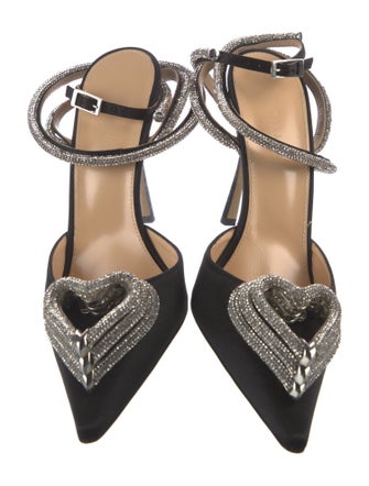 Mach & Mach Satin Crystal Embellishments Slingback Pumps