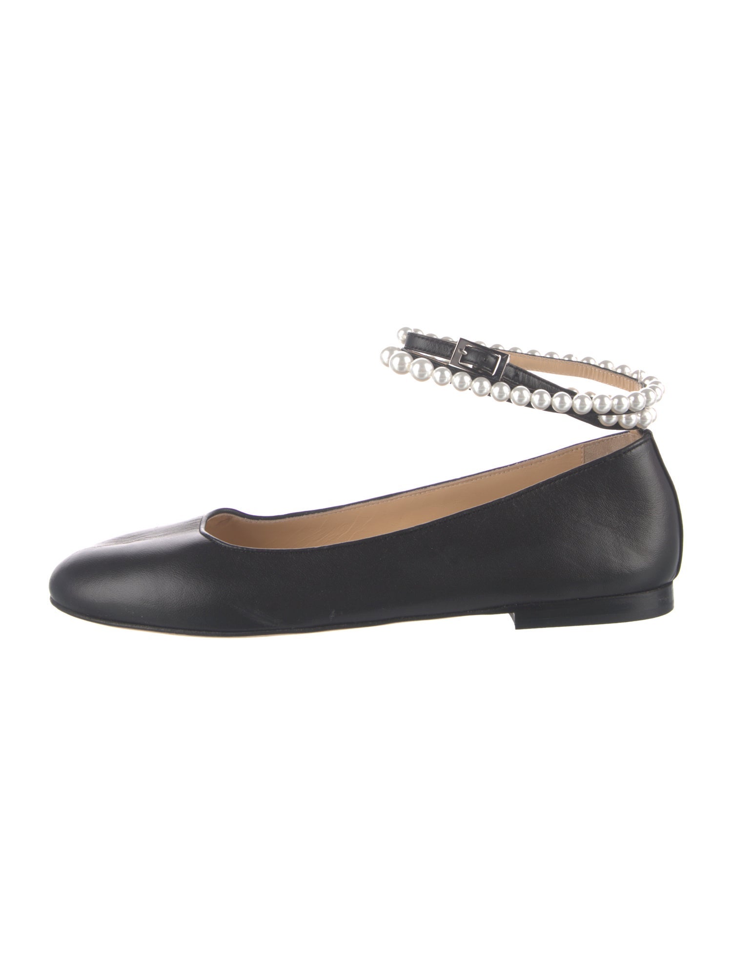 Mach & Mach Leather Beaded Accents Ballet Flats