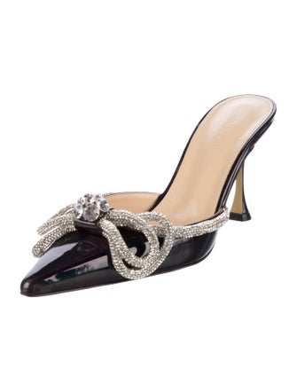 Mach & Mach Patent Leather Bow Accents Mules