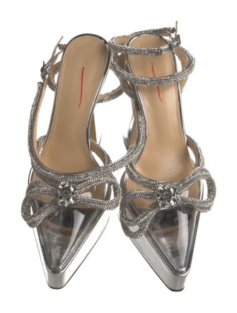 Mach & Mach Crystal Bow Accents Slingback Pumps