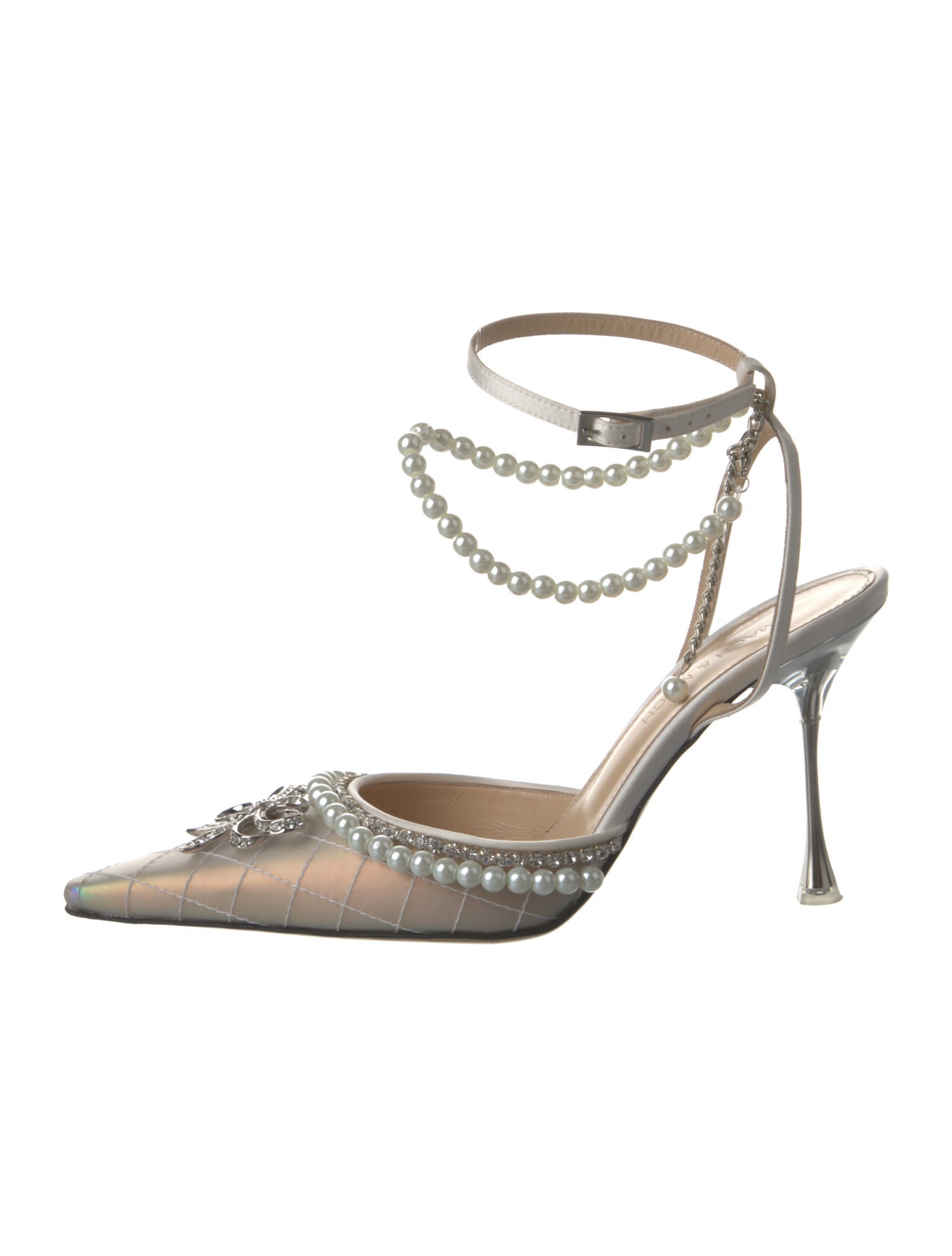 Mach & Mach Faux Pearl Accents Satin Pumps
