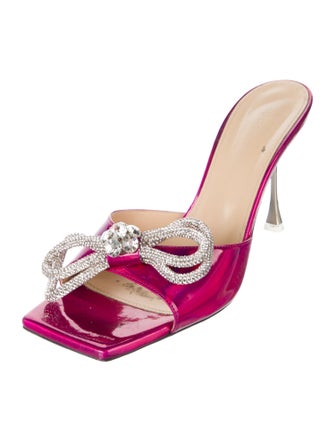 Mach & Mach Patent Leather Bow Accents Slides