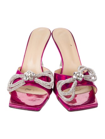 Mach & Mach Patent Leather Bow Accents Slides