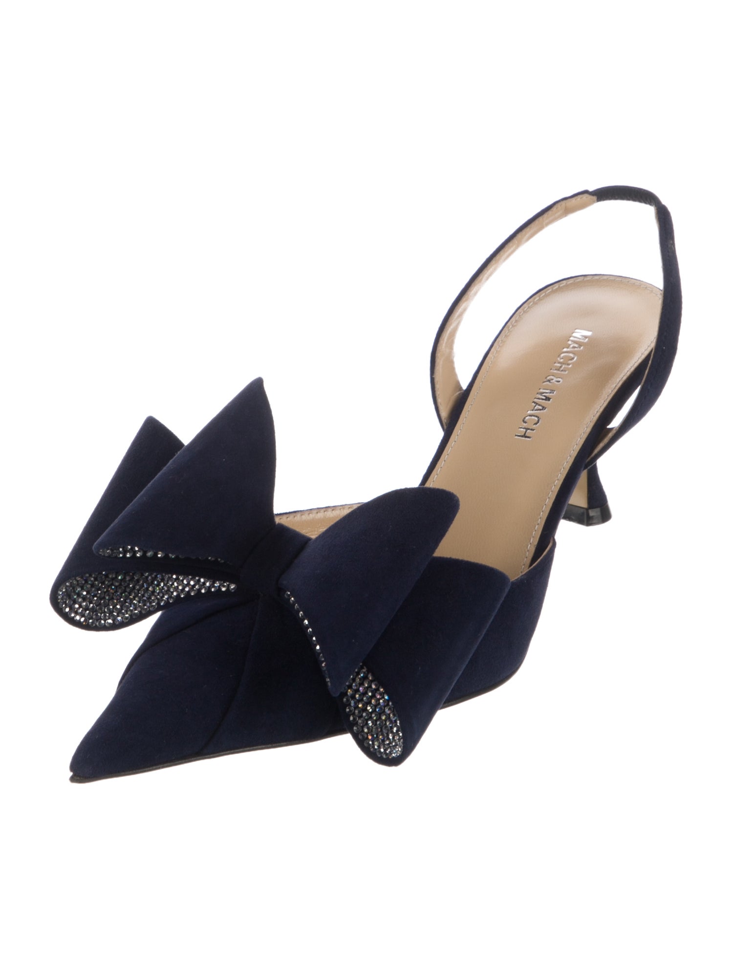 Mach & Mach Leather Bow Accents Slingback Pumps