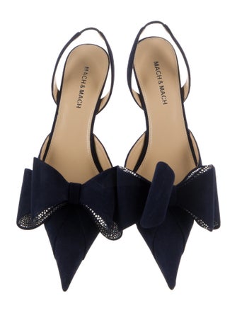 Mach & Mach Leather Bow Accents Slingback Pumps