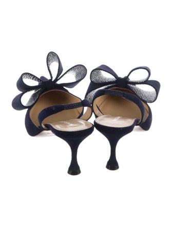 Mach & Mach Leather Bow Accents Slingback Pumps