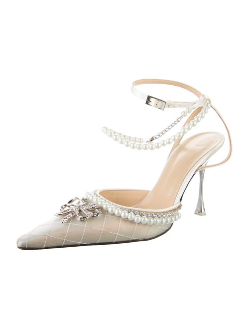 Mach & Mach Faux Pearl Accents Satin Mules