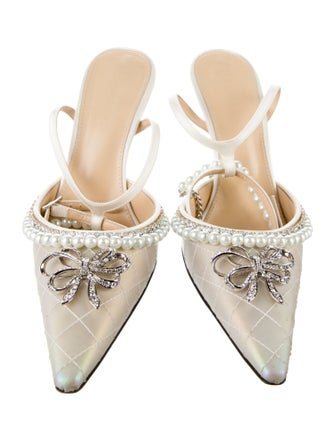 Mach & Mach Faux Pearl Accents Satin Mules
