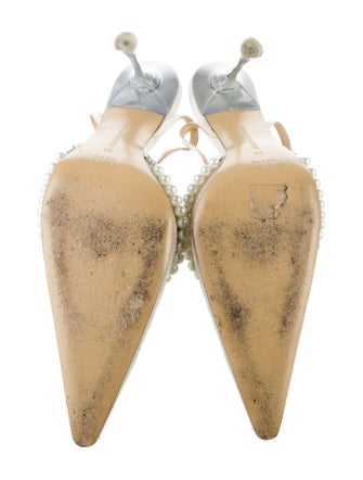 Mach & Mach Faux Pearl Accents Satin Mules