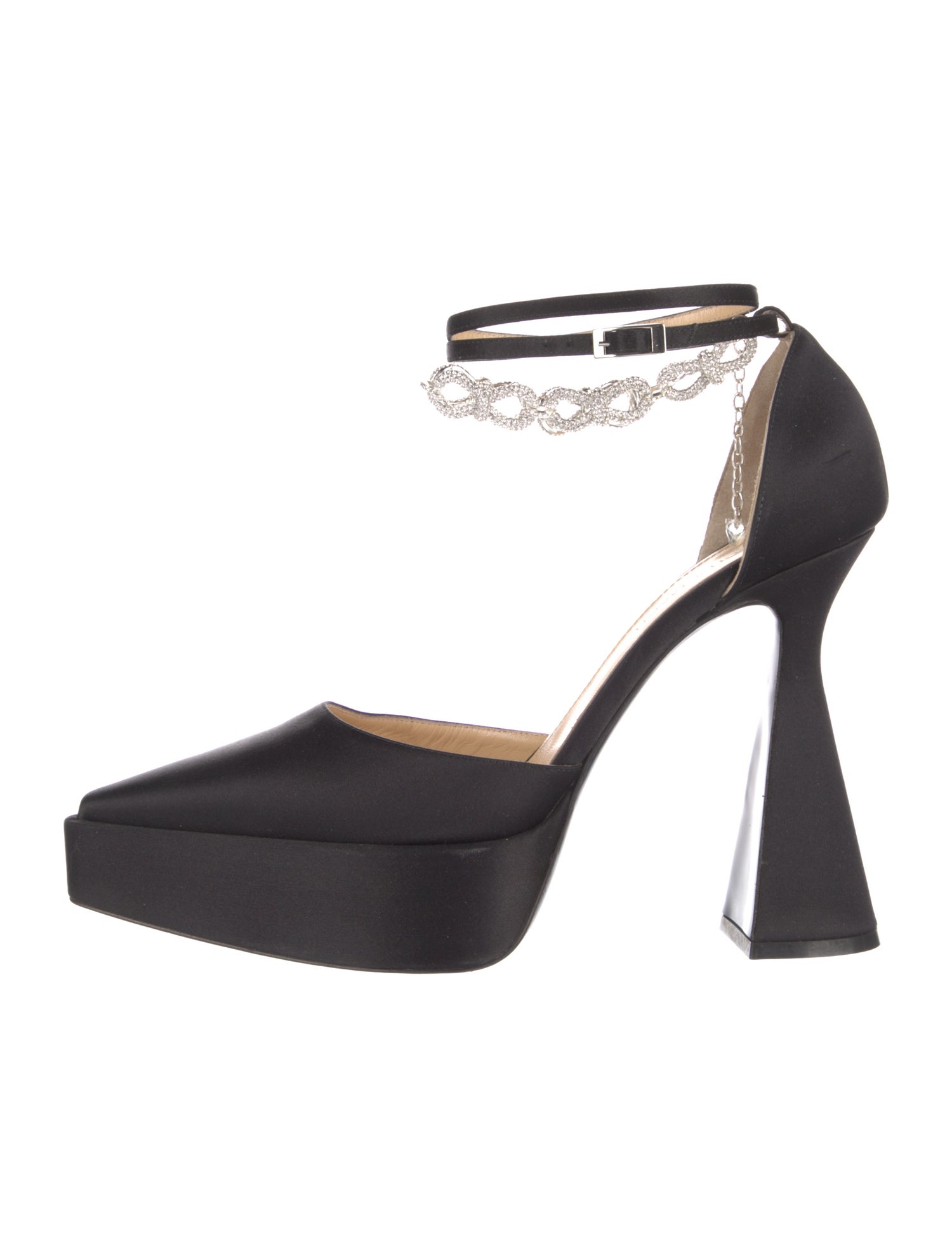 Mach & Mach Satin Chain-Link Accents D'Orsay Pumps