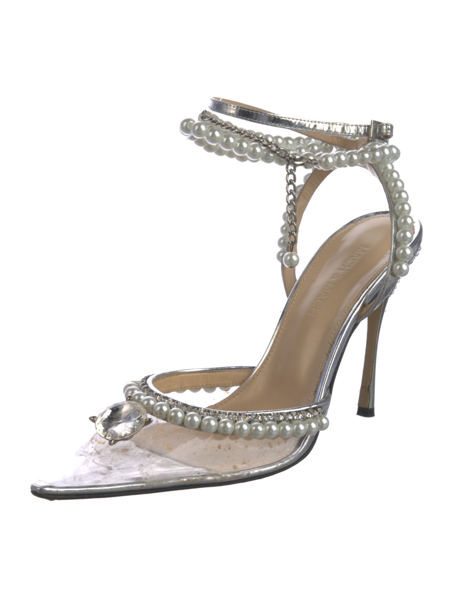 Mach & Mach PVC Crystal Embellishments Slingback Pumps