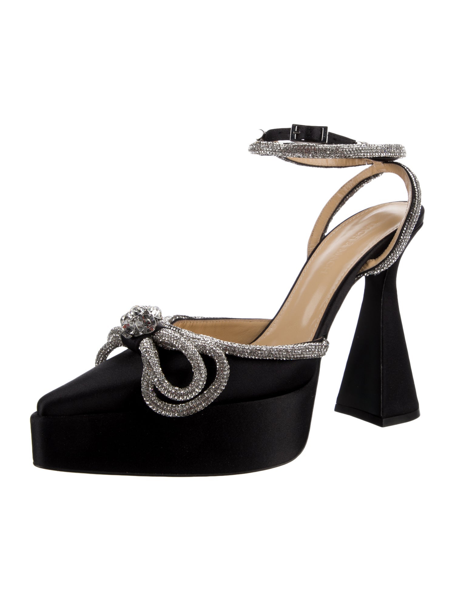 Mach & Mach Satin Bow Accents D'Orsay Pumps