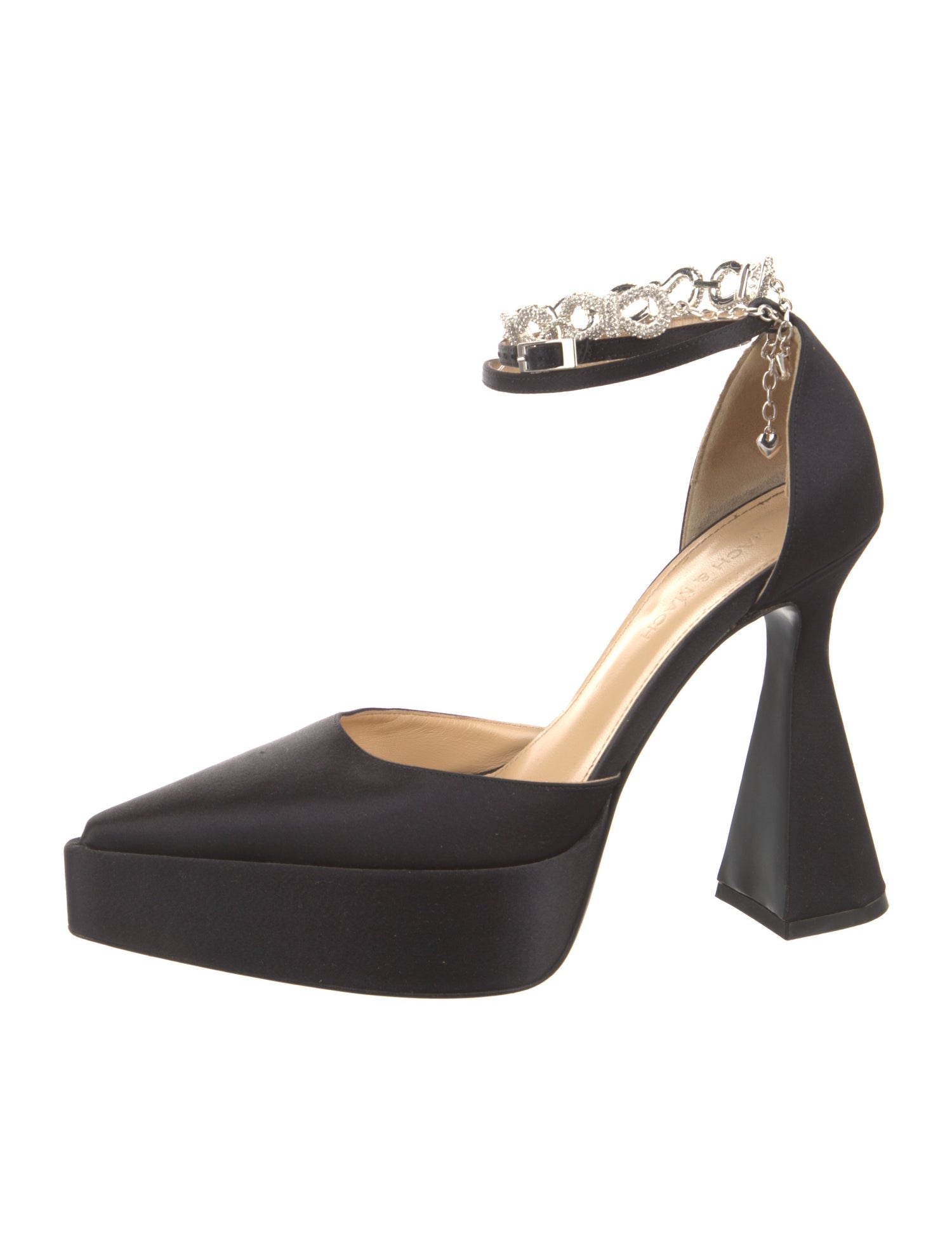 Mach & Mach Satin Chain-Link Accents D'Orsay Pumps