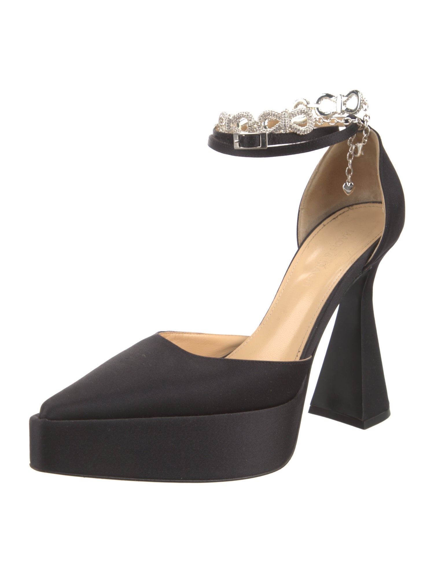 Mach & Mach Satin Chain-Link Accents D'Orsay Pumps