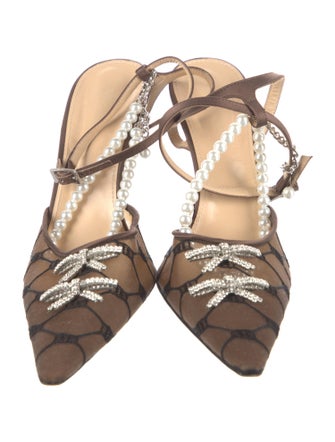 Mach & Mach Mesh Crystal Embellishments Slingback Pumps