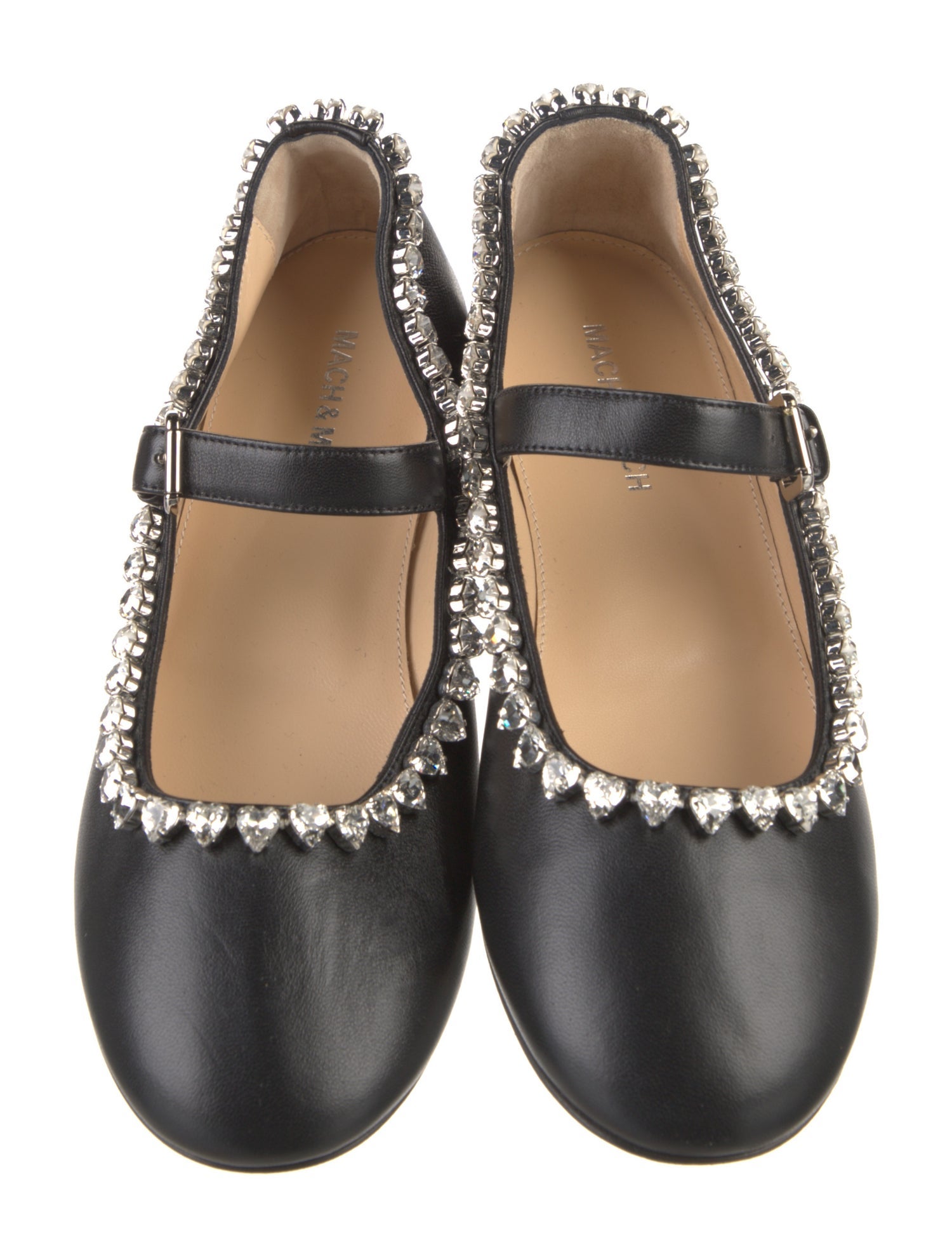 Mach & Mach Satin Crystal Embellishments Mary Jane Flats