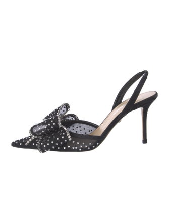 Mach & Mach Satin Crystal Embellishments Slingback Pumps