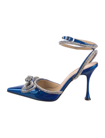 Mach & Mach Patent Leather Bow Accents Slingback Pumps