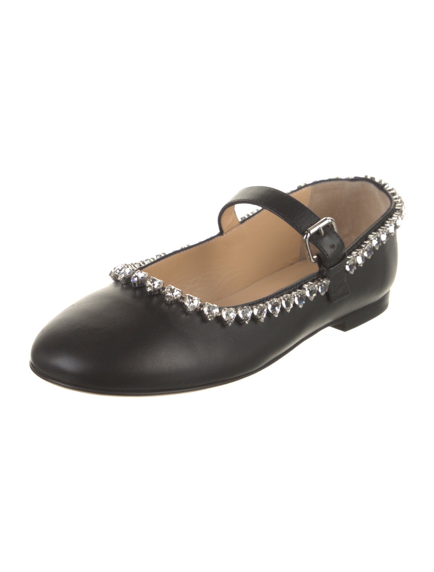 Mach & Mach Satin Crystal Embellishments Mary Jane Flats