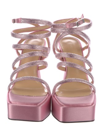 Mach & Mach Satin Crystal Embellishments T-Strap Pumps