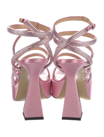 Mach & Mach Satin Crystal Embellishments T-Strap Pumps