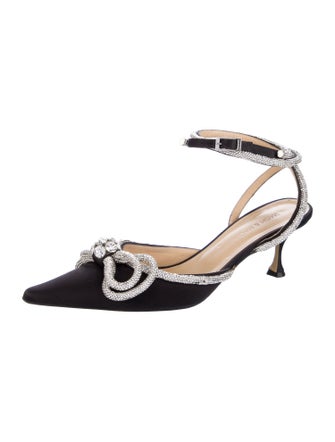Mach & Mach Satin Bow Accents Slingback Pumps