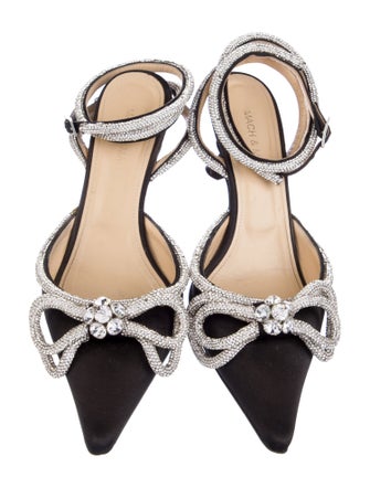 Mach & Mach Satin Bow Accents Slingback Pumps