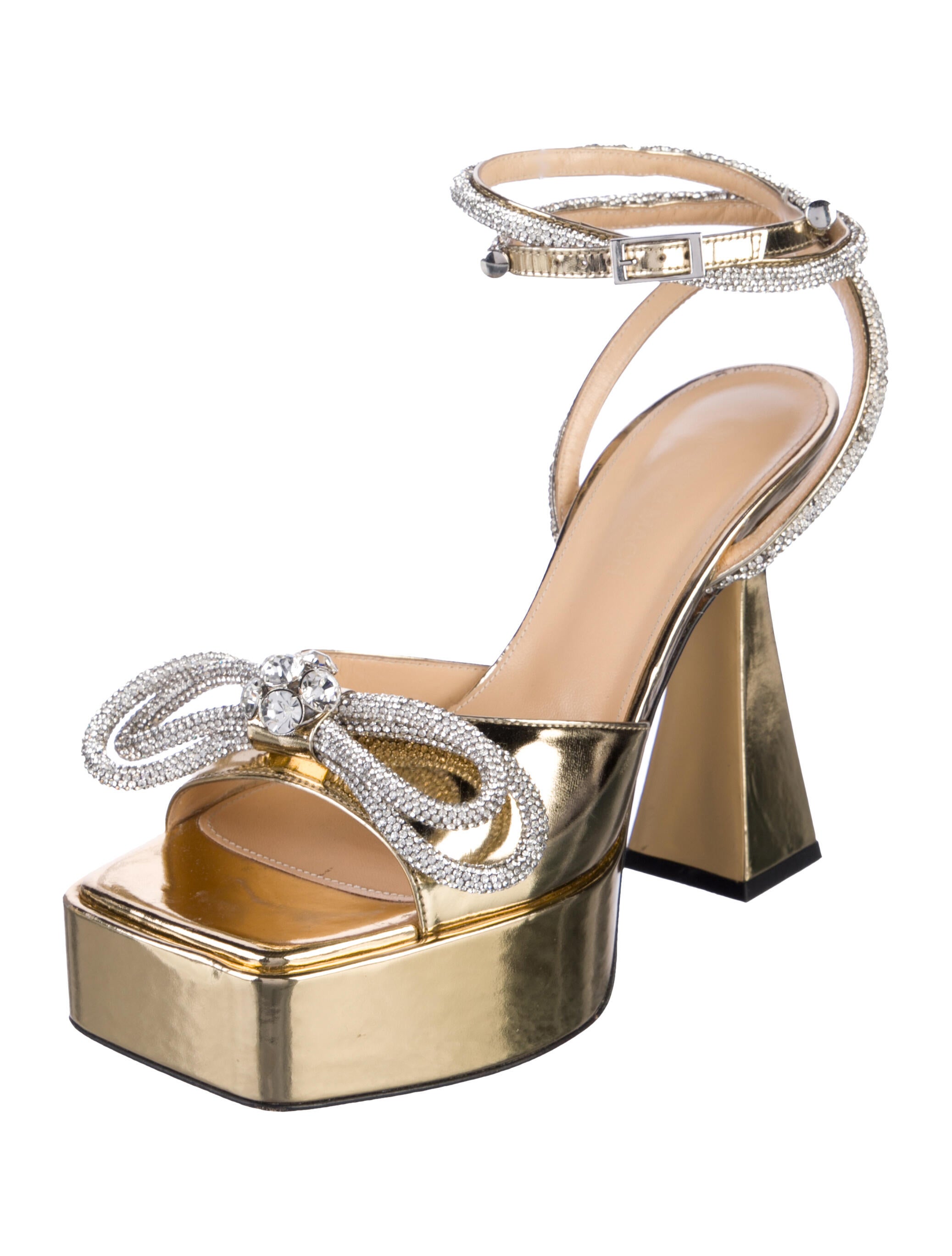 Mach & Mach Patent Leather Bow Accents Slingback Pumps