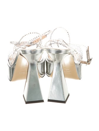 Mach & Mach Leather Crystal Embellishments Sandals