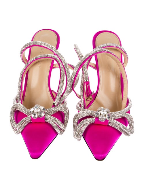 Mach & Mach Satin Bow Accents Slingback Pumps