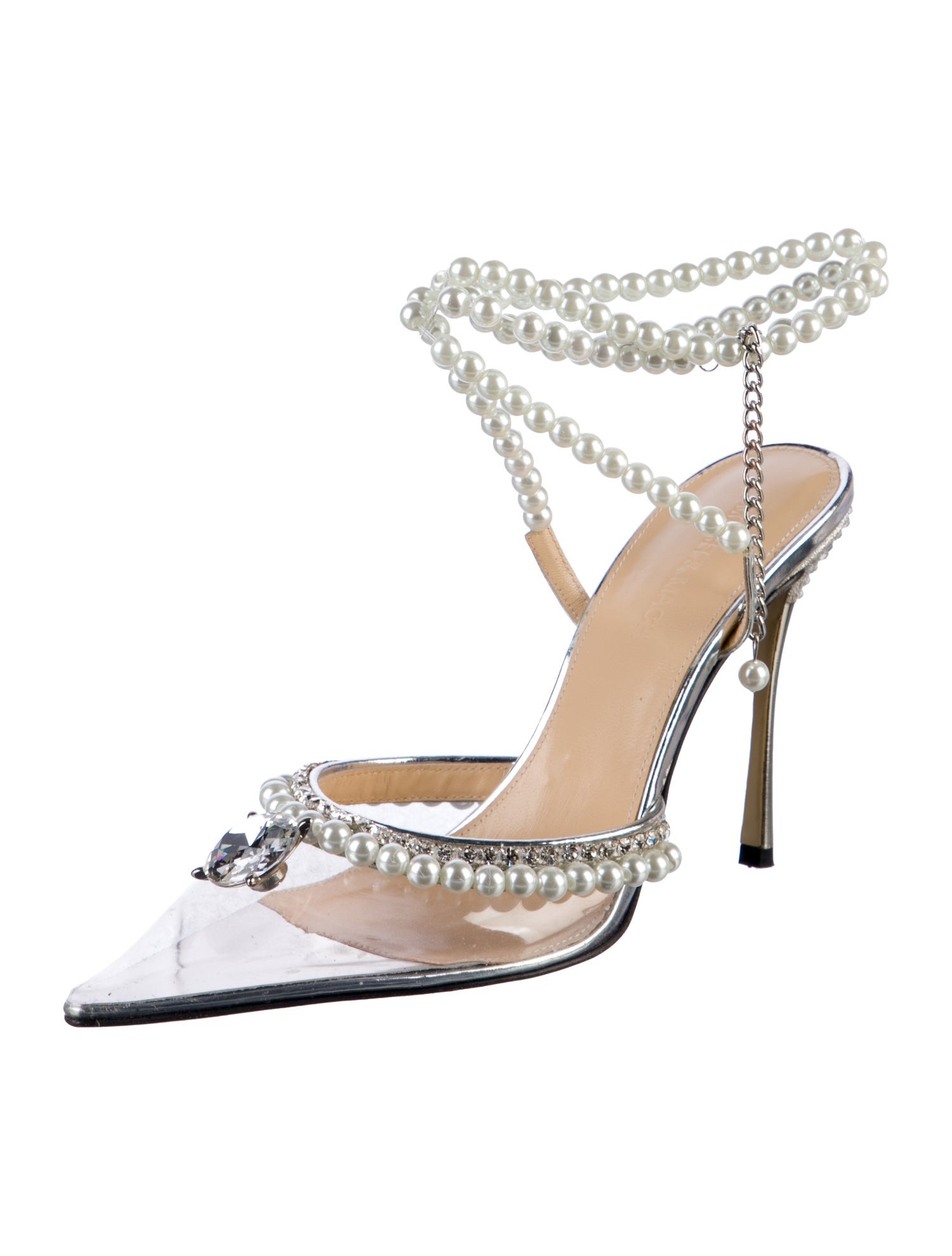Mach & Mach PVC Crystal Embellishments Slingback Pumps