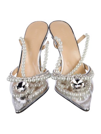 Mach & Mach PVC Crystal Embellishments Slingback Pumps