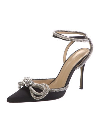 Mach & Mach Satin Bow Accents Slingback Pumps