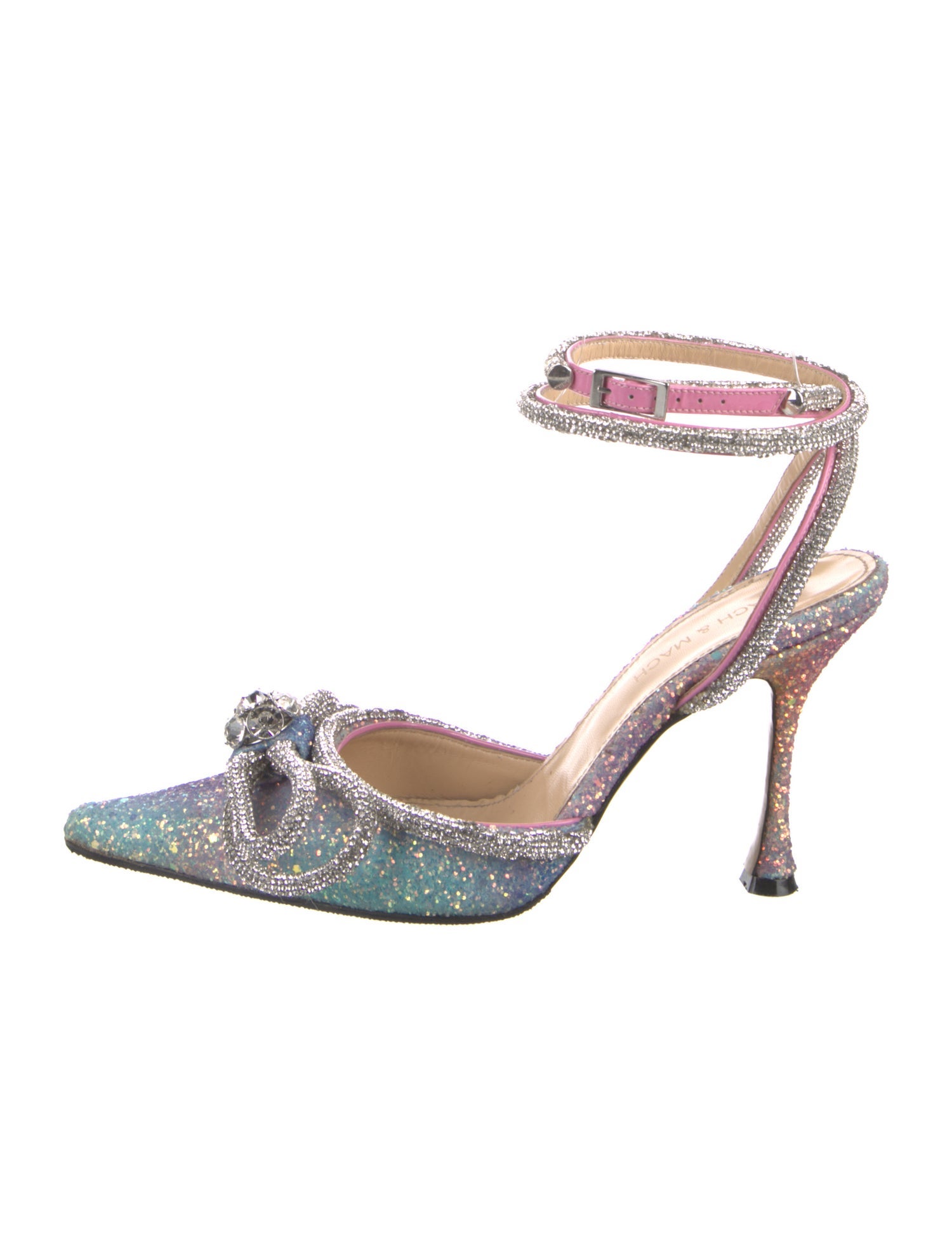 Mach & Mach Glitter Bow Accents Slingback Pumps