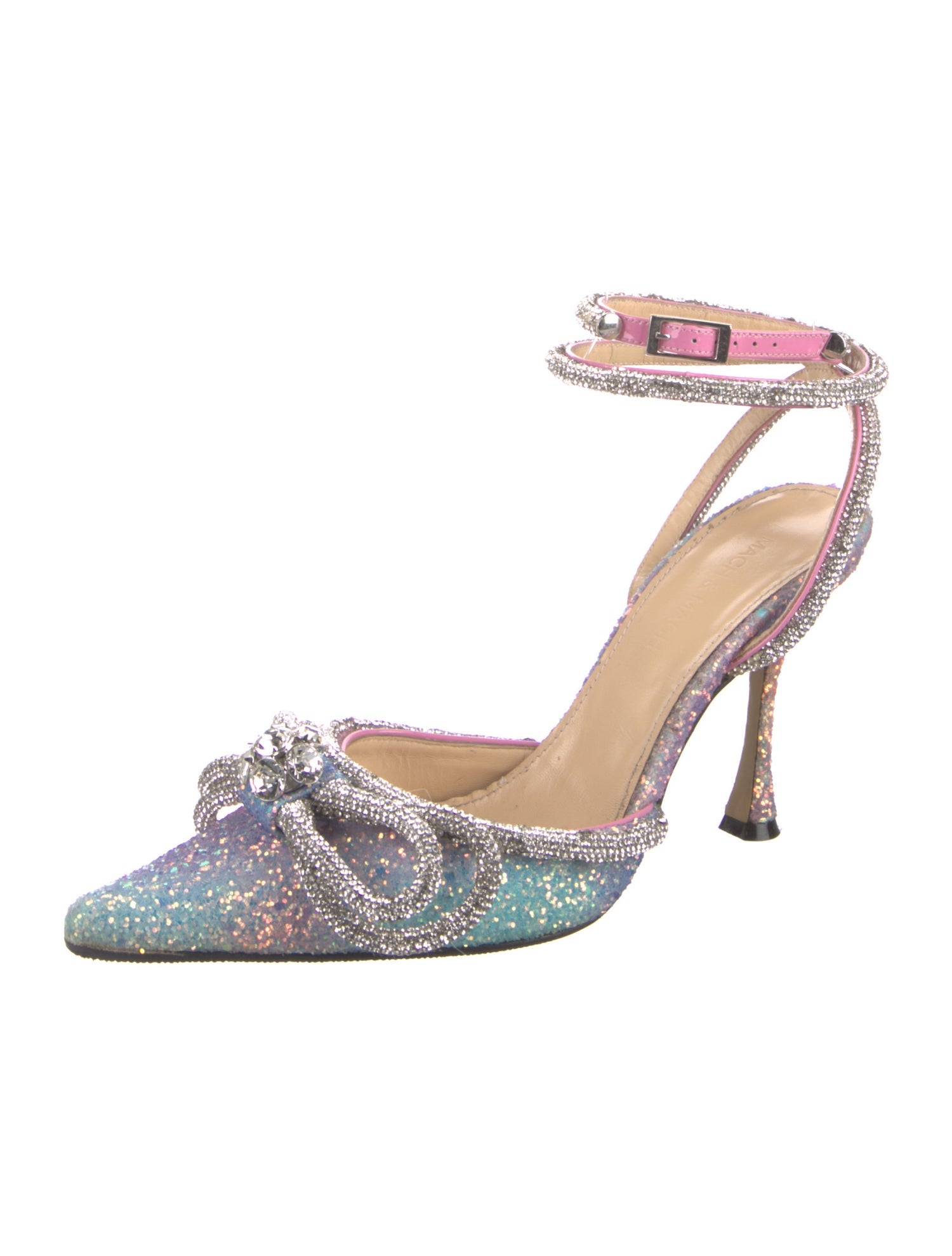 Mach & Mach Glitter Bow Accents Slingback Pumps