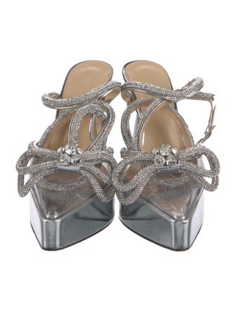 Mach & Mach Leather Bow Accents Slingback Pumps