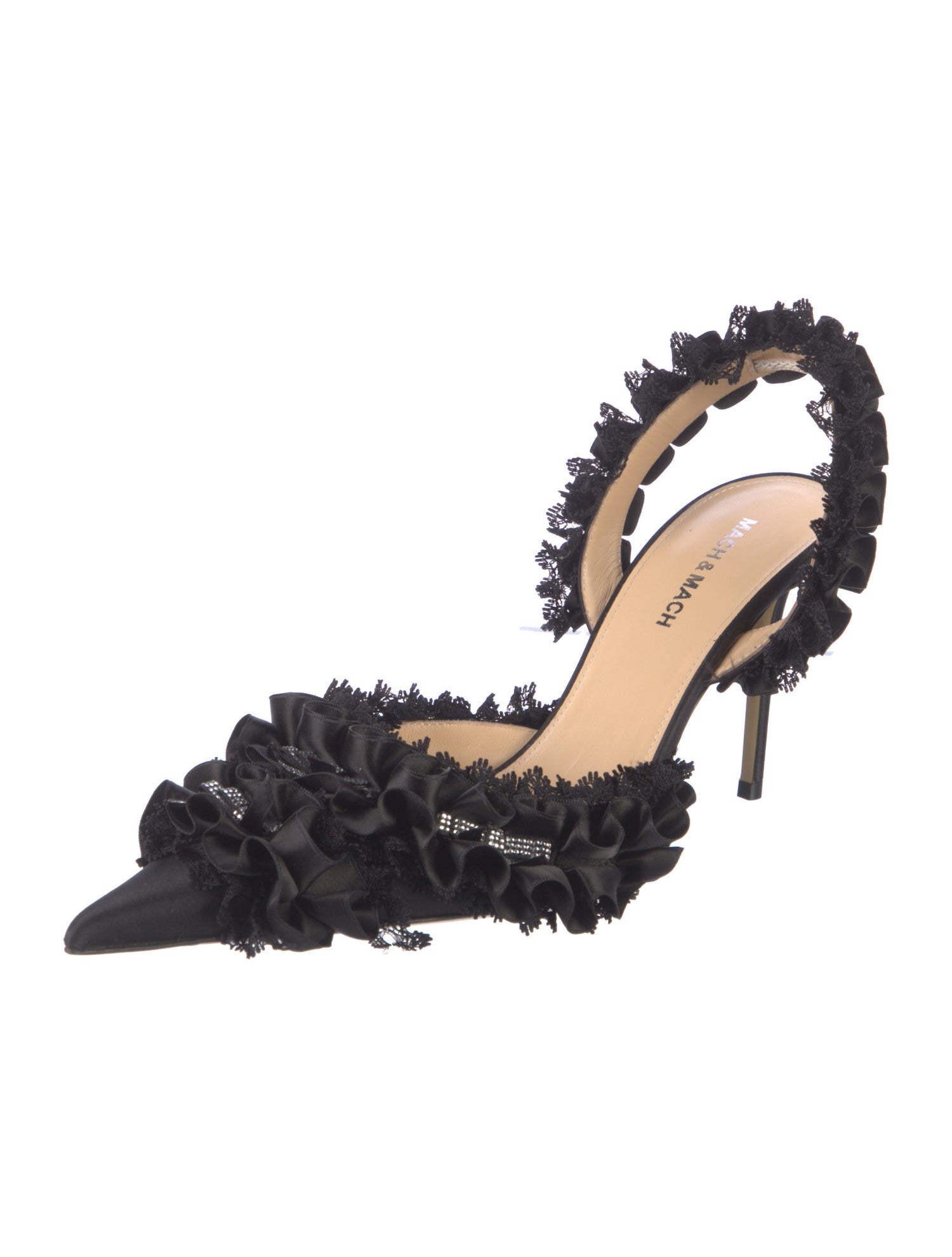 Mach & Mach Satin Plaid Print Slingback Pumps