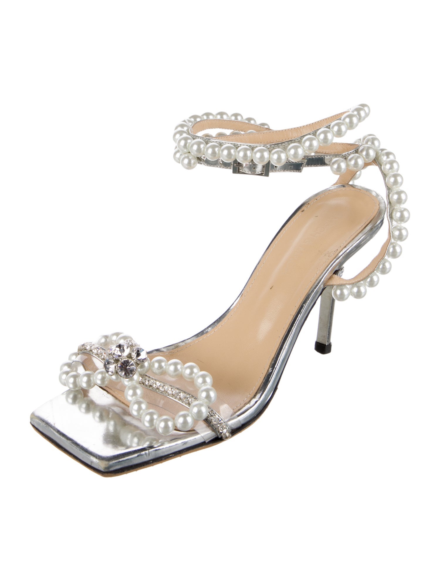 Mach & Mach Leather Crystal Embellishments Sandals