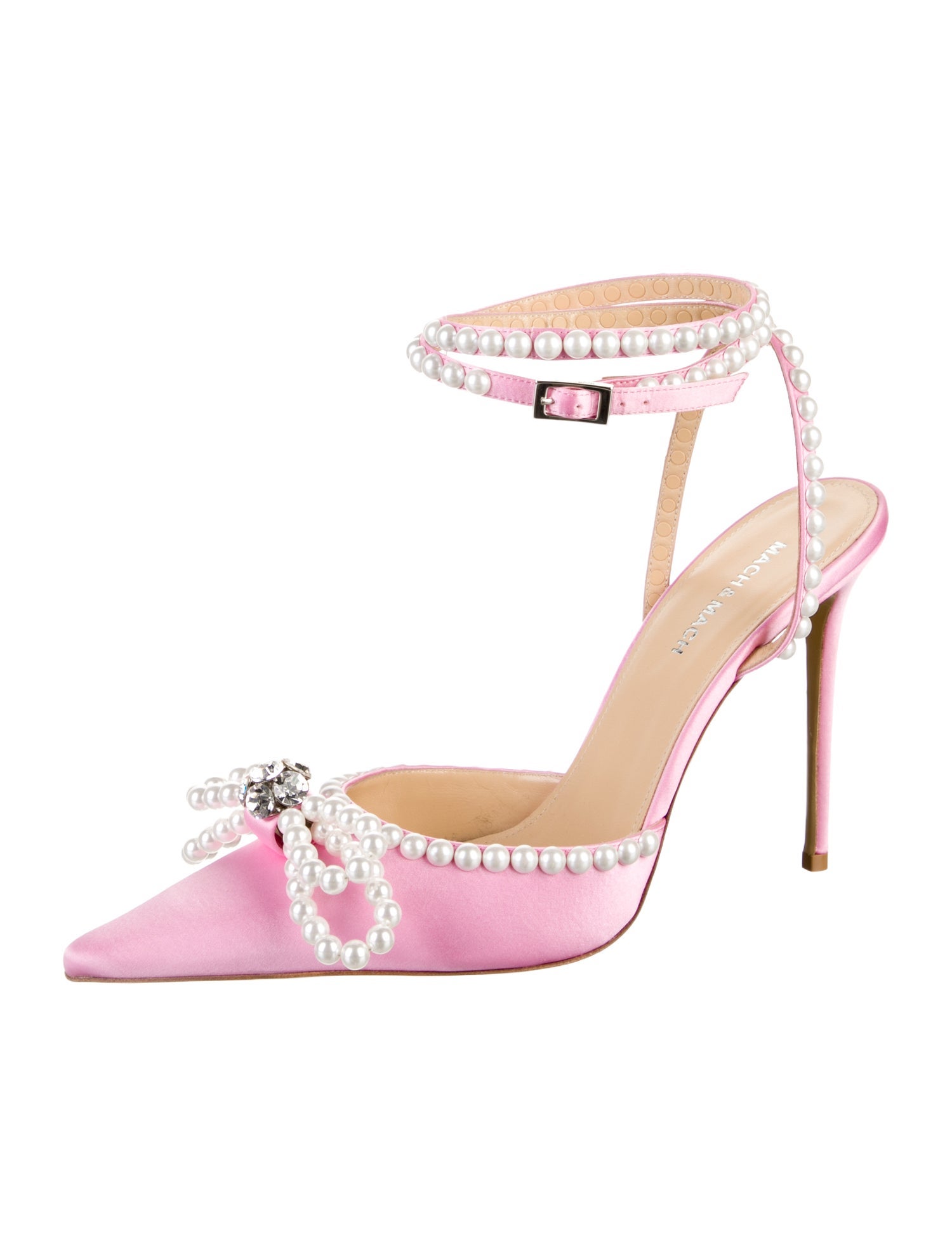 Mach & Mach Satin Crystal Embellishments Slingback Pumps