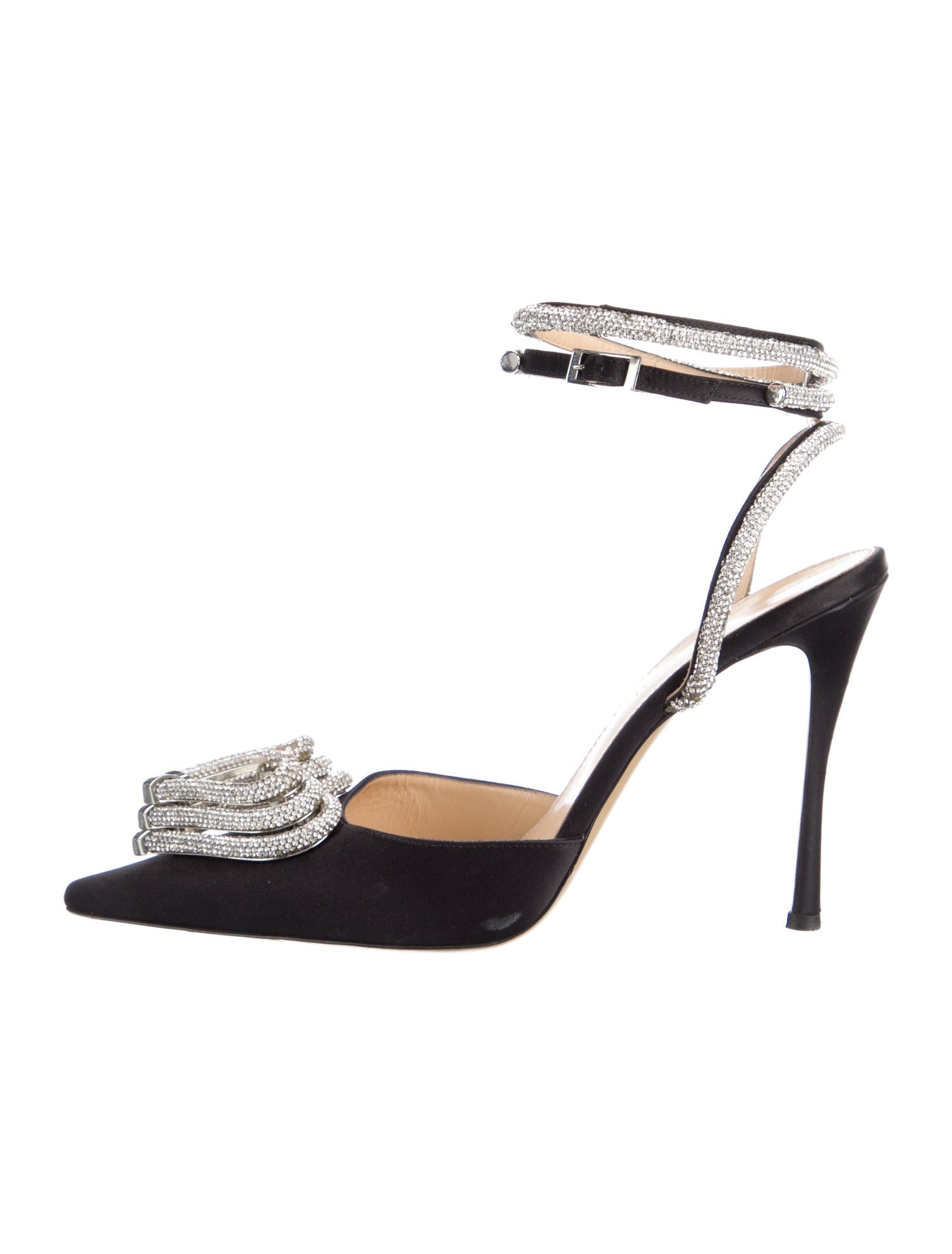 Mach & Mach Satin Crystal Embellishments Slingback Pumps