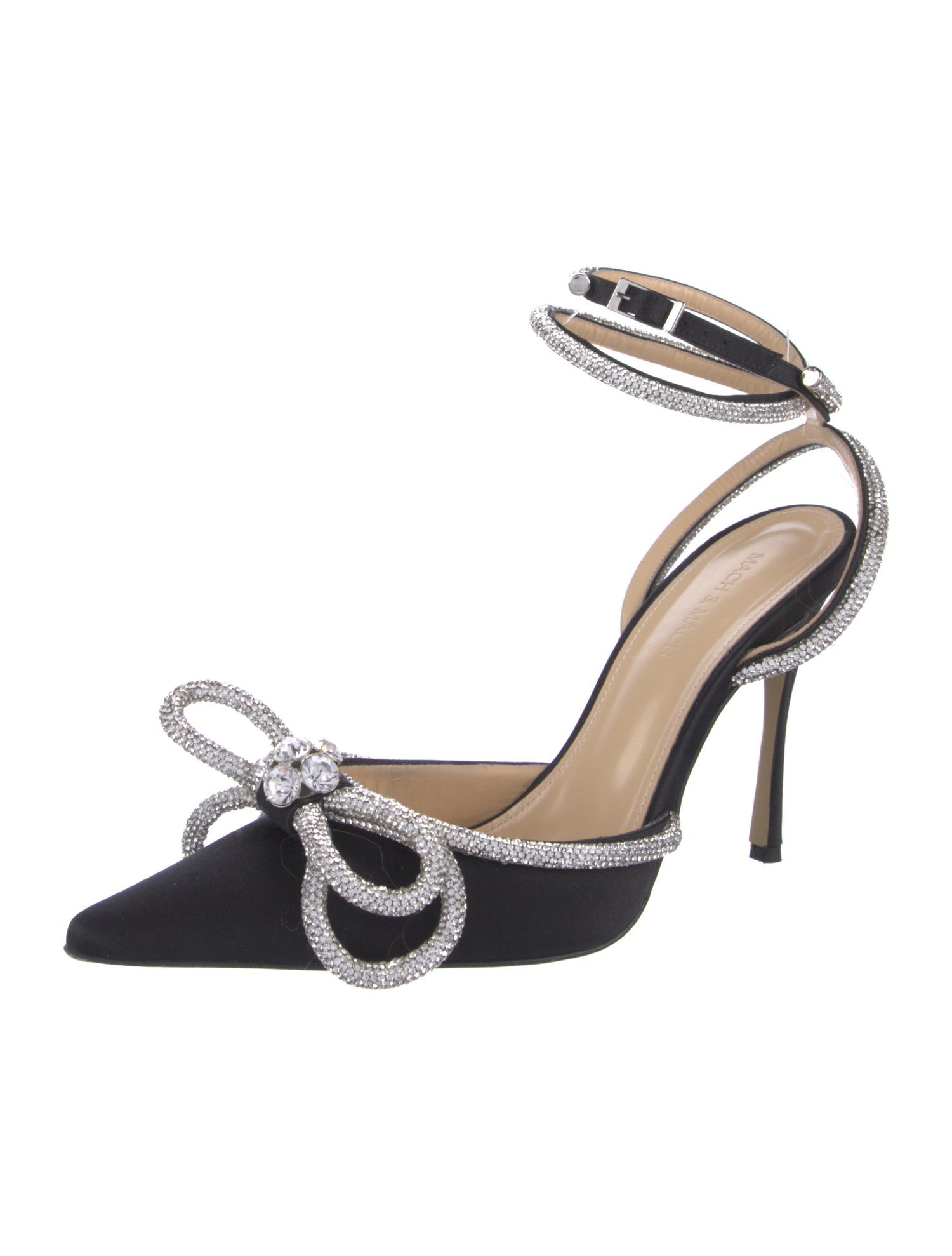 Mach & Mach Satin Bow Accents Slingback Pumps