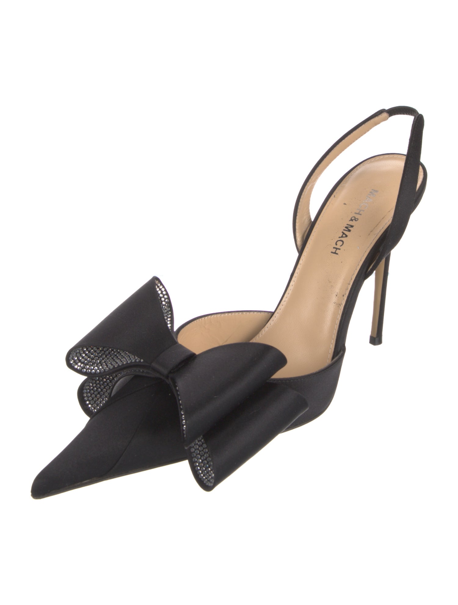 Mach & Mach Satin Bow Accents Slingback Pumps
